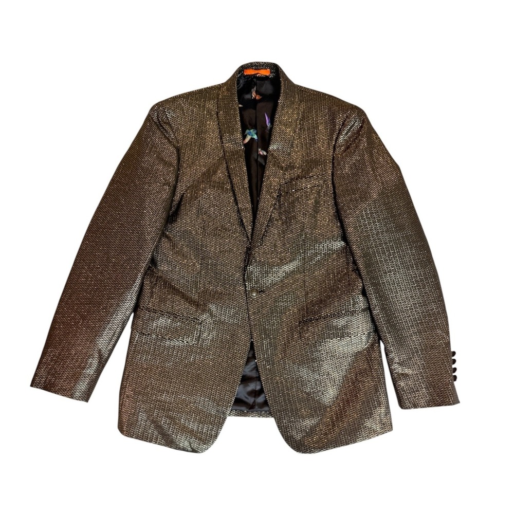 Tallia Sport Blazer Mens 38R Gold Metallic Bird Lining Bee Button